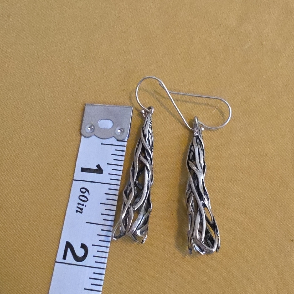 Sterling Silver Twisted Vine Drop Earrings - Israel 925 Designer: Hagit Gorali